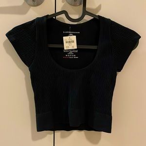 Anthropologie black ribbed stretchy crop top size Xs/S NWT #50